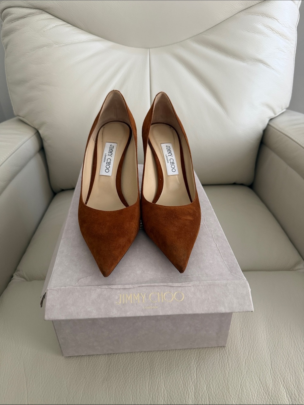 Jimmy Choo Rust Brown Suede Pointed-Toe Pumps - 39.5 - Picture 1 of 6